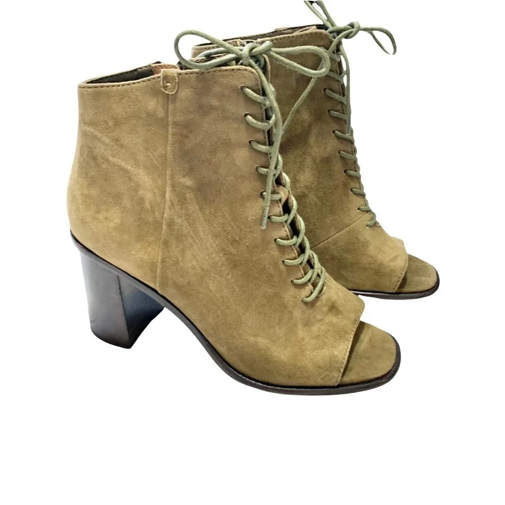 Frye Amy Peep Toe Suede Lace Up Heeled Ankle Boot Size 7